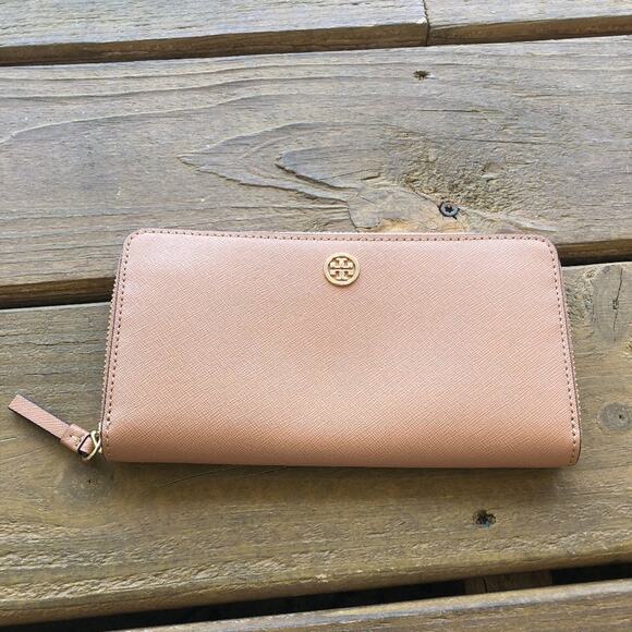 Tory Burch Tan Robinson Zip Around Continental Wallet